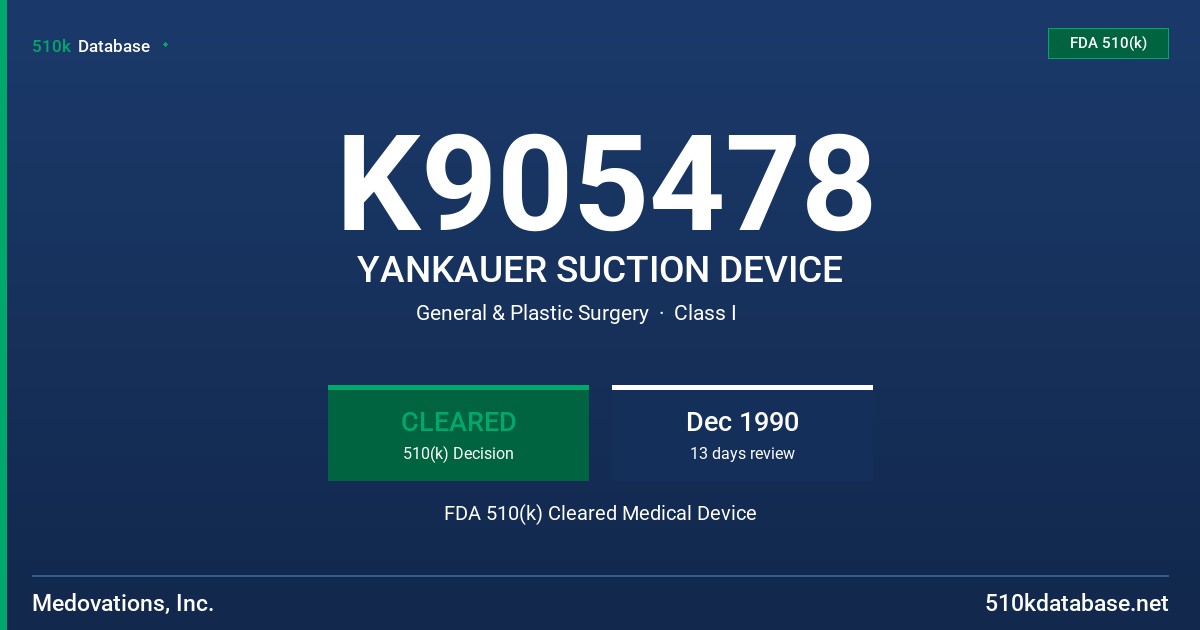 K905478 YANKAUER SUCTION DEVICE FDA 510(k) Cleared Medical Device