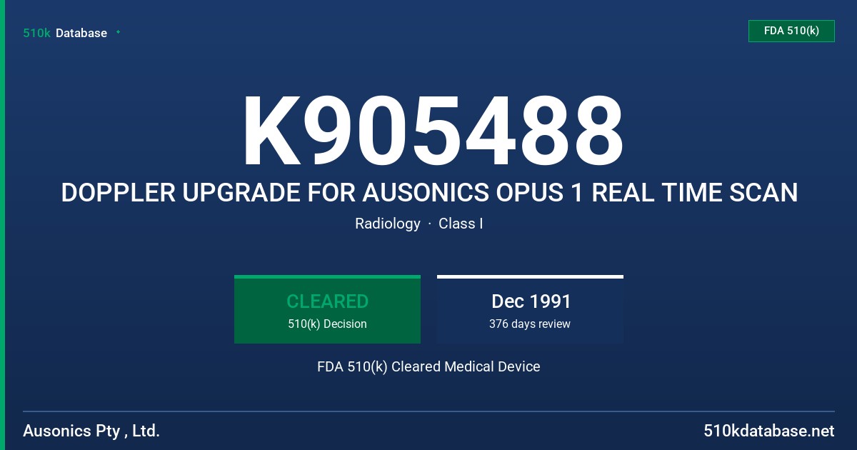 K905488 DOPPLER UPGRADE FOR AUSONICS OPUS 1 REAL TIME SCAN FDA 510(k) Cleared Medical Device