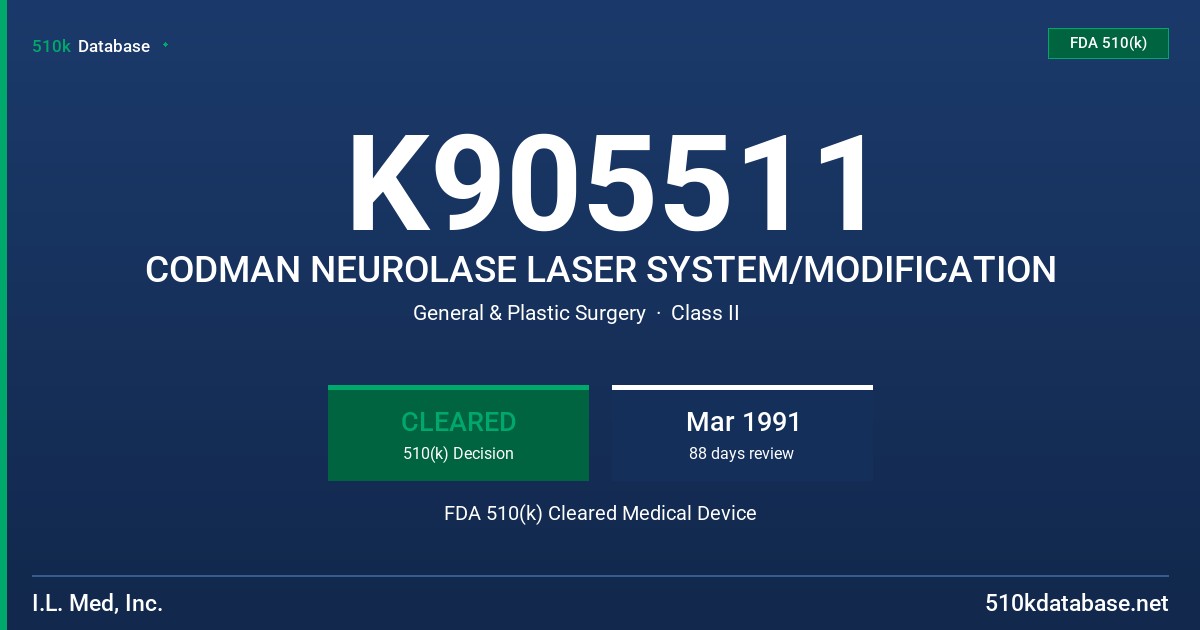 K905511 CODMAN NEUROLASE LASER SYSTEM/MODIFICATION FDA 510(k) Cleared Medical Device