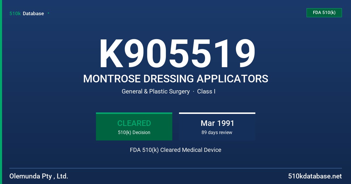 K905519 MONTROSE DRESSING APPLICATORS FDA 510(k) Cleared Medical Device