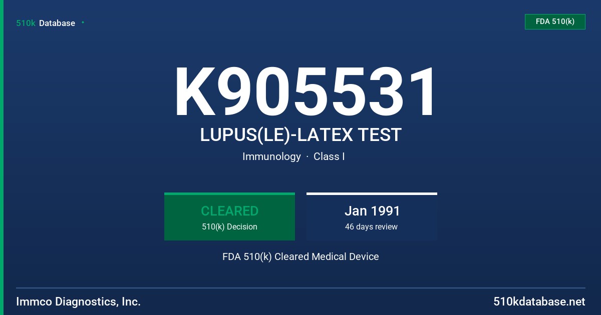 K905531 LUPUS(LE)-LATEX TEST FDA 510(k) Cleared Medical Device