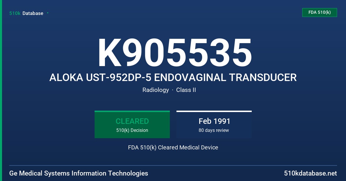 K905535 ALOKA UST-952DP-5 ENDOVAGINAL TRANSDUCER FDA 510(k) Cleared Medical Device