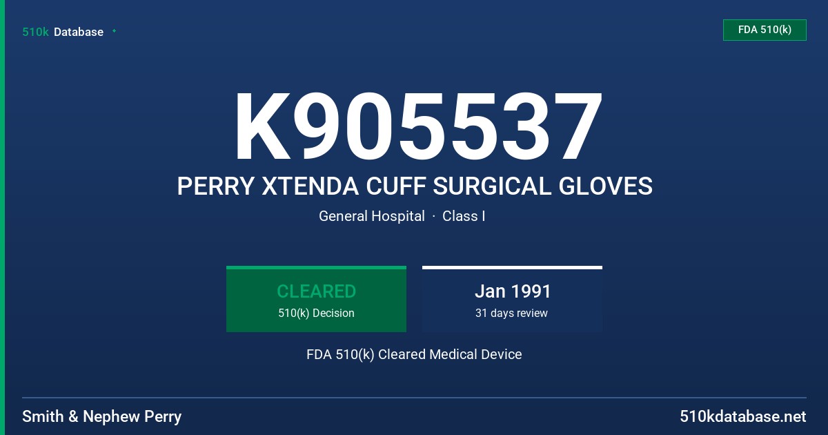 K905537 PERRY XTENDA CUFF SURGICAL GLOVES FDA 510(k) Cleared Medical Device