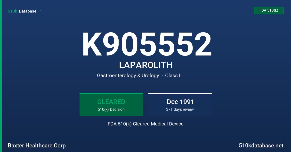 K905552 LAPAROLITH FDA 510(k) Cleared Medical Device