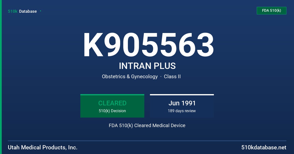 K905563 INTRAN PLUS FDA 510(k) Cleared Medical Device