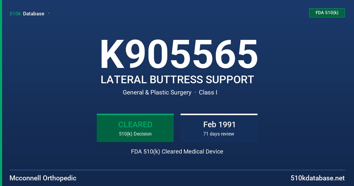 K905565 LATERAL BUTTRESS SUPPORT FDA 510(k) Cleared Medical Device