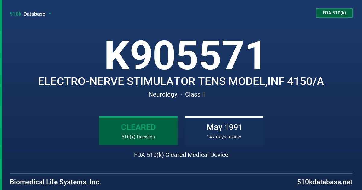 K905571 ELECTRO-NERVE STIMULATOR TENS MODEL,INF 4150/A FDA 510(k) Cleared Medical Device