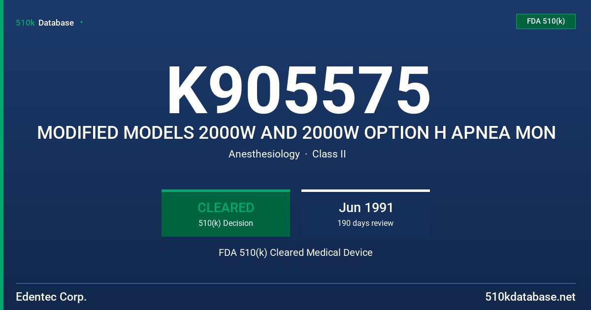 K905575 MODIFIED MODELS 2000W AND 2000W OPTION H APNEA MON FDA 510(k) Cleared Medical Device