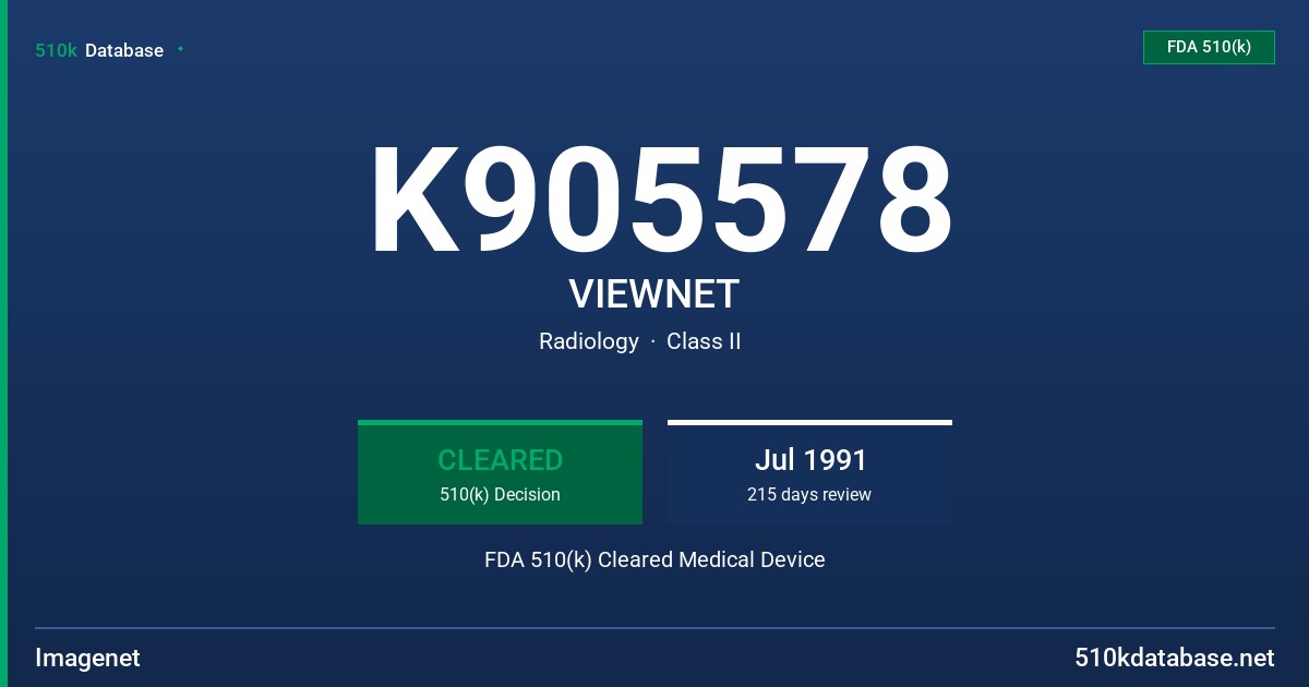 K905578 VIEWNET FDA 510(k) Cleared Medical Device