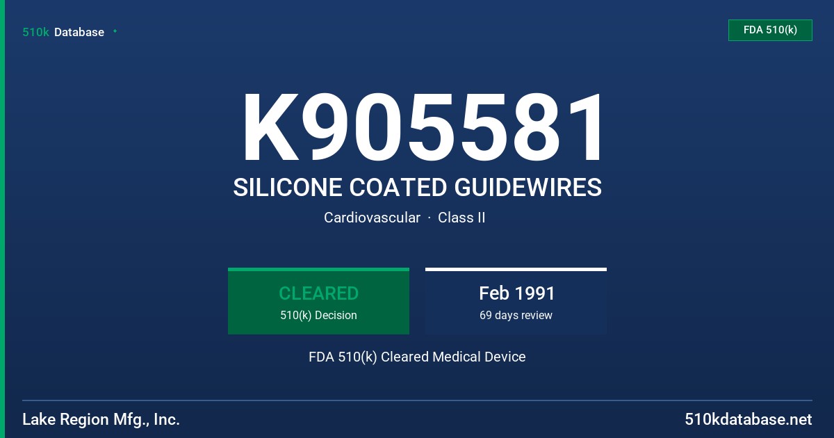 K905581 SILICONE COATED GUIDEWIRES FDA 510(k) Cleared Medical Device