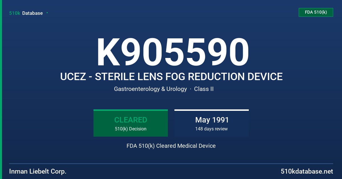 K905590 UCEZ - STERILE LENS FOG REDUCTION DEVICE FDA 510(k) Cleared Medical Device