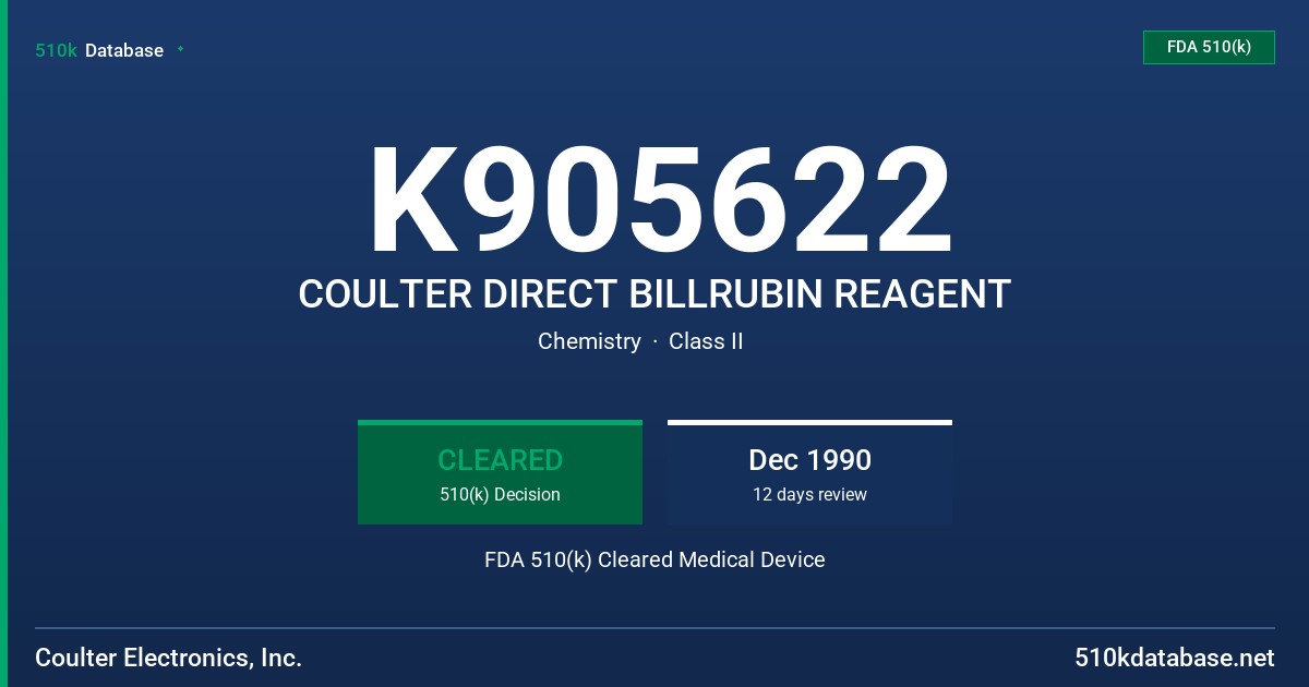 K905622 COULTER DIRECT BILLRUBIN REAGENT FDA 510(k) Cleared Medical Device