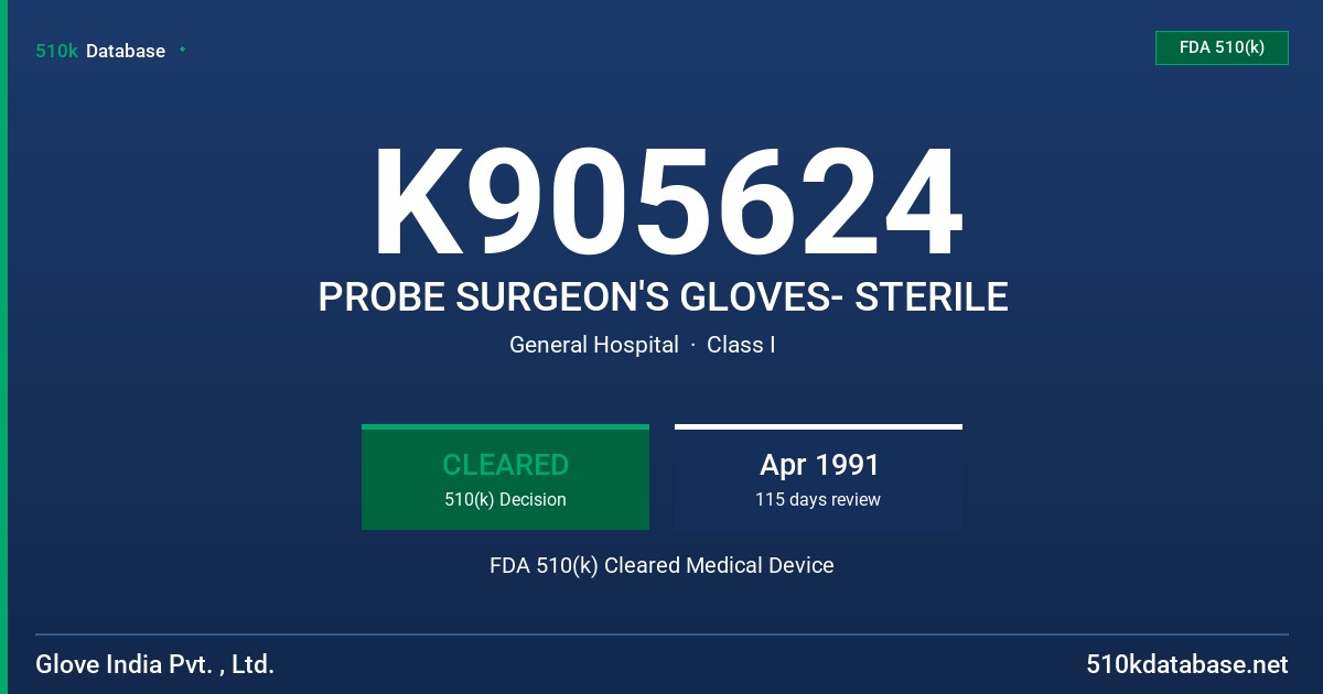 K905624 PROBE SURGEON'S GLOVES- STERILE FDA 510(k) Cleared Medical Device