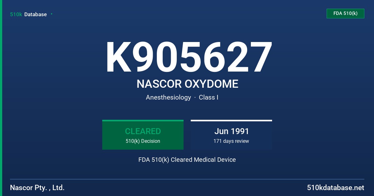 K905627 NASCOR OXYDOME FDA 510(k) Cleared Medical Device