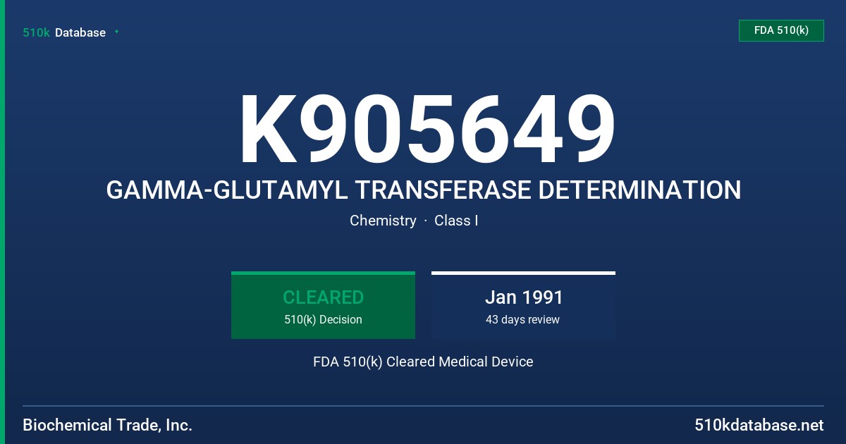 K905649 GAMMA-GLUTAMYL TRANSFERASE DETERMINATION FDA 510(k) Cleared Medical Device