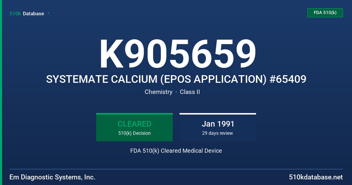 K905659 SYSTEMATE CALCIUM (EPOS APPLICATION) #65409 FDA 510(k) Cleared Medical Device