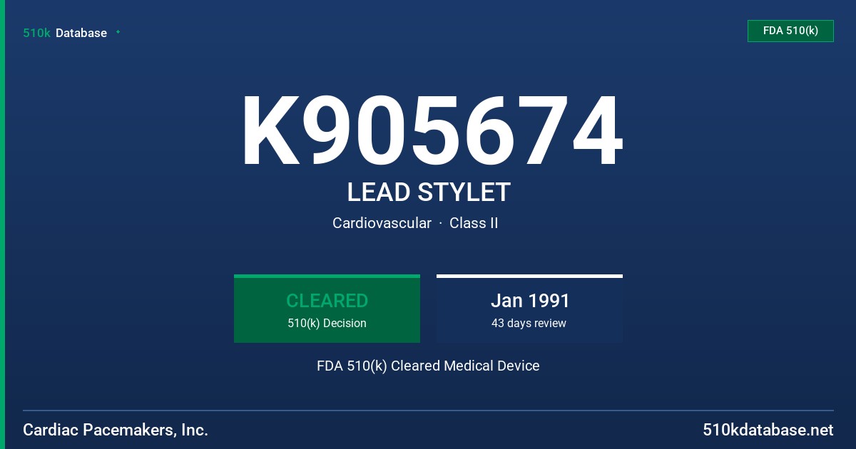 K905674 LEAD STYLET FDA 510(k) Cleared Medical Device