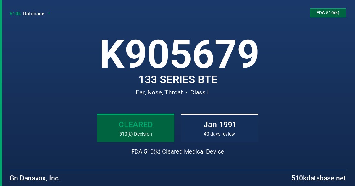 K905679 133 SERIES BTE FDA 510(k) Cleared Medical Device