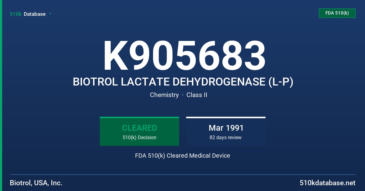 K905683 BIOTROL LACTATE DEHYDROGENASE (L-P) FDA 510(k) Cleared Medical Device