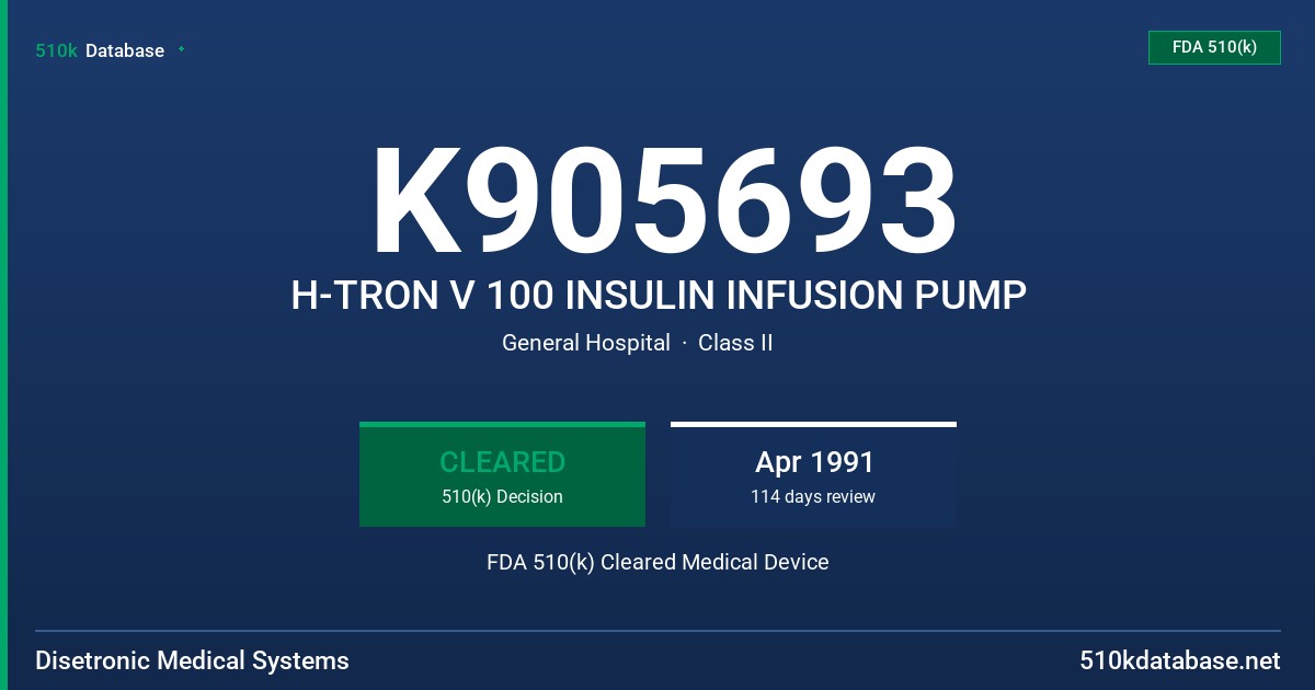 K905693 H-TRON V 100 INSULIN INFUSION PUMP FDA 510(k) Cleared Medical Device