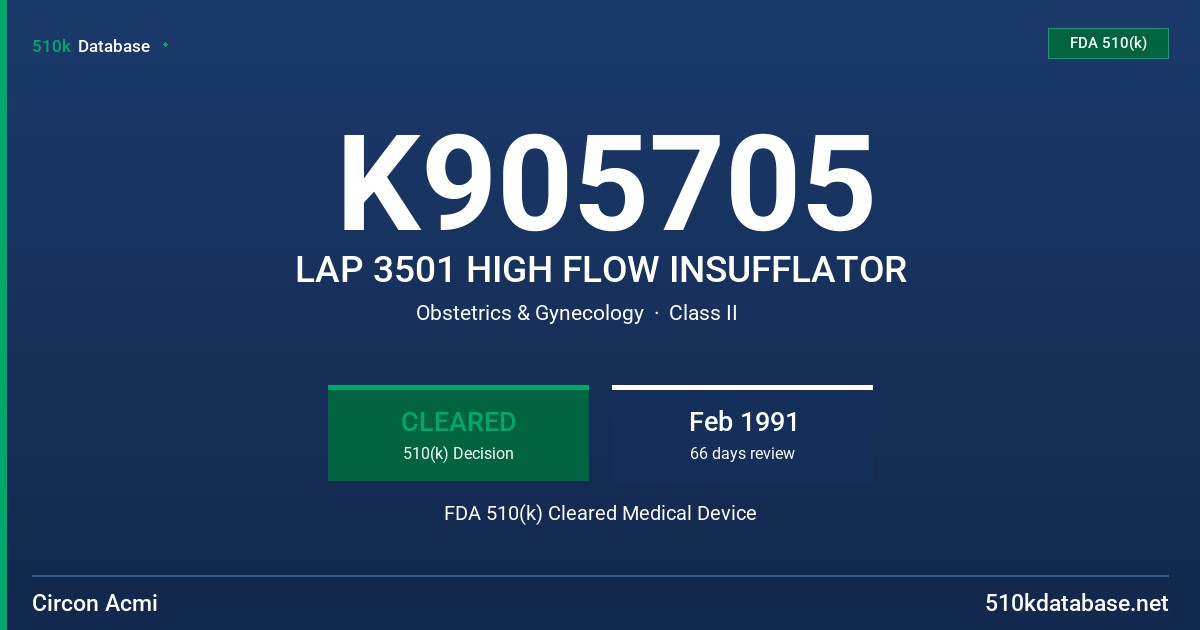 K905705 LAP 3501 HIGH FLOW INSUFFLATOR FDA 510(k) Cleared Medical Device