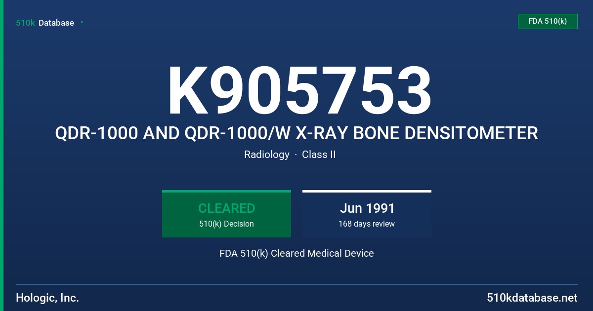 K905753 QDR-1000 AND QDR-1000/W X-RAY BONE DENSITOMETER FDA 510(k) Cleared Medical Device