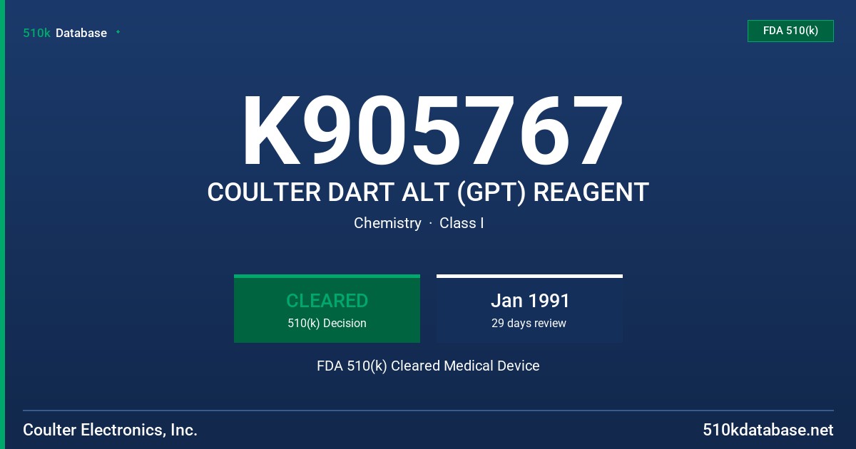 K905767 COULTER DART ALT (GPT) REAGENT FDA 510(k) Cleared Medical Device