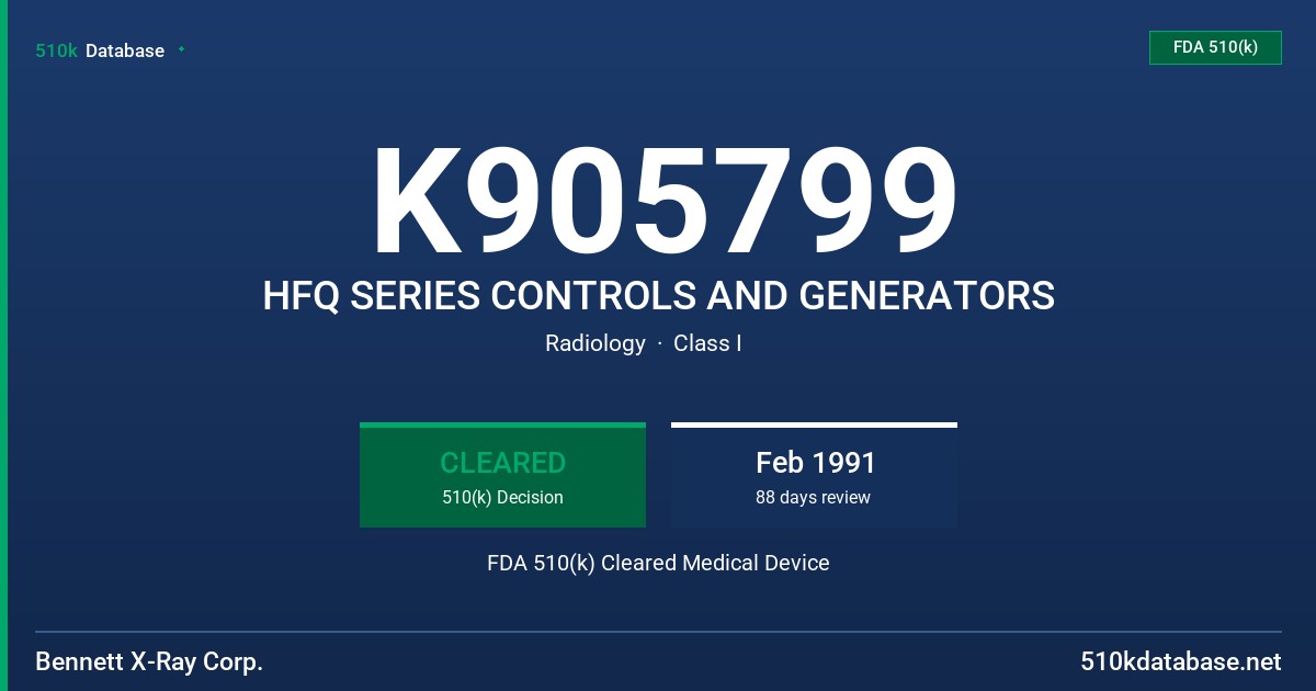K905799 HFQ SERIES CONTROLS AND GENERATORS FDA 510(k) Cleared Medical Device