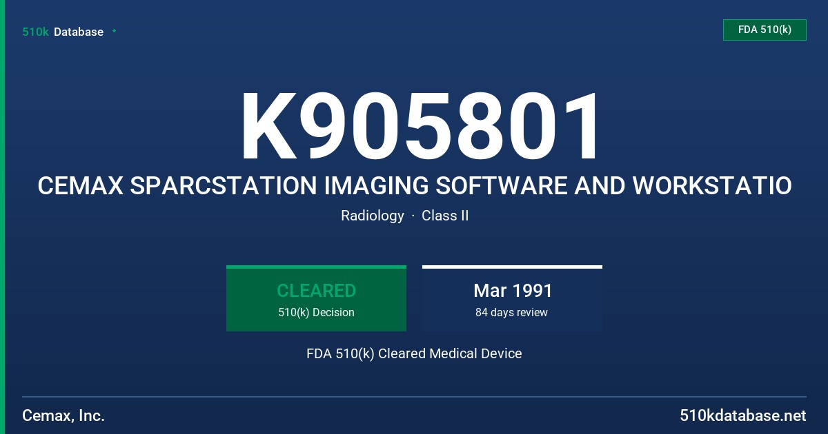 K905801 CEMAX SPARCSTATION IMAGING SOFTWARE AND WORKSTATIO FDA 510(k) Cleared Medical Device