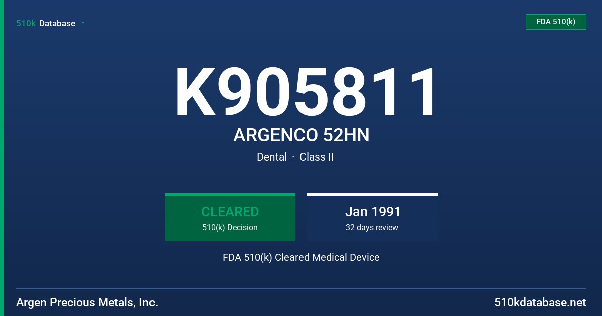 K905811 ARGENCO 52HN FDA 510(k) Cleared Medical Device