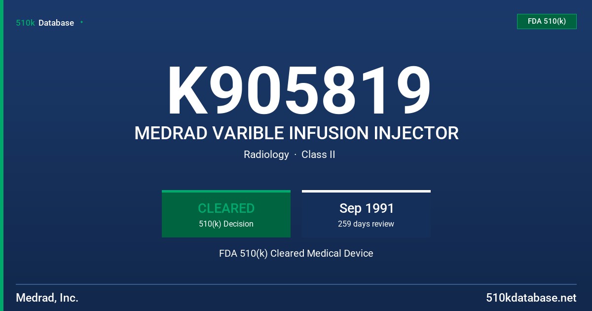 K905819 MEDRAD VARIBLE INFUSION INJECTOR FDA 510(k) Cleared Medical Device
