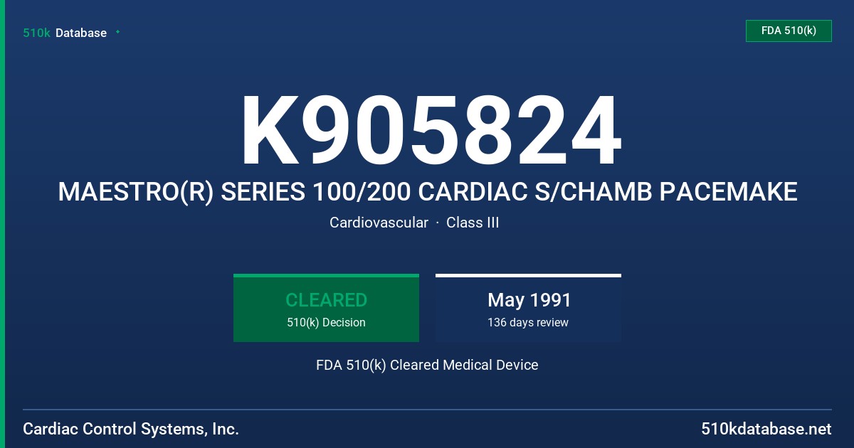 K905824 MAESTRO(R) SERIES 100/200 CARDIAC S/CHAMB PACEMAKE FDA 510(k) Cleared Medical Device