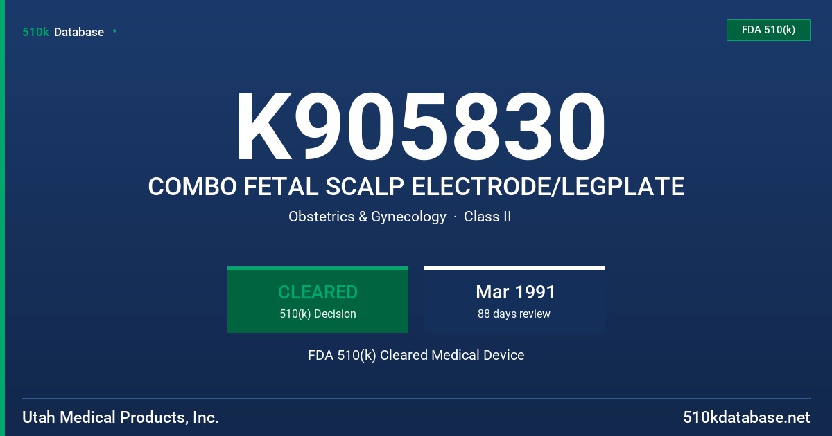K905830 COMBO FETAL SCALP ELECTRODE/LEGPLATE FDA 510(k) Cleared Medical Device