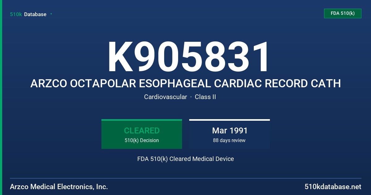 K905831 ARZCO OCTAPOLAR ESOPHAGEAL CARDIAC RECORD CATH FDA 510(k) Cleared Medical Device