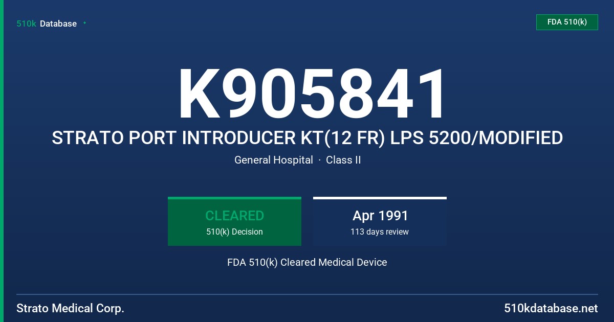 K905841 STRATO PORT INTRODUCER KT(12 FR) LPS 5200/MODIFIED FDA 510(k) Cleared Medical Device