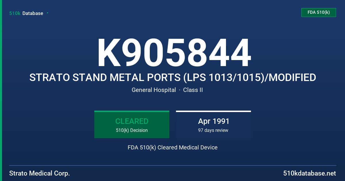K905844 STRATO STAND METAL PORTS (LPS 1013/1015)/MODIFIED FDA 510(k) Cleared Medical Device