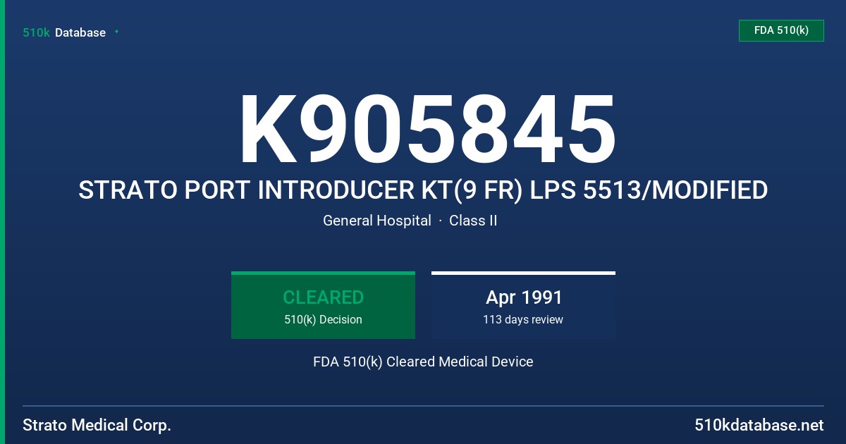 K905845 STRATO PORT INTRODUCER KT(9 FR) LPS 5513/MODIFIED FDA 510(k) Cleared Medical Device