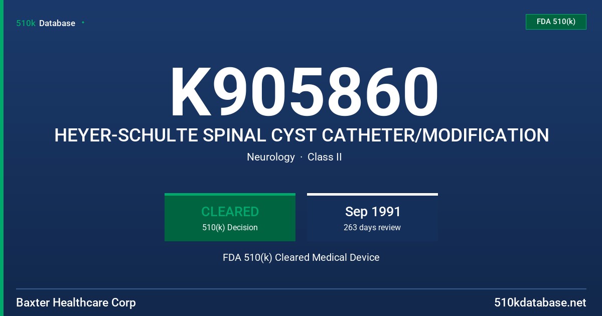 K905860 HEYER-SCHULTE SPINAL CYST CATHETER/MODIFICATION FDA 510(k) Cleared Medical Device
