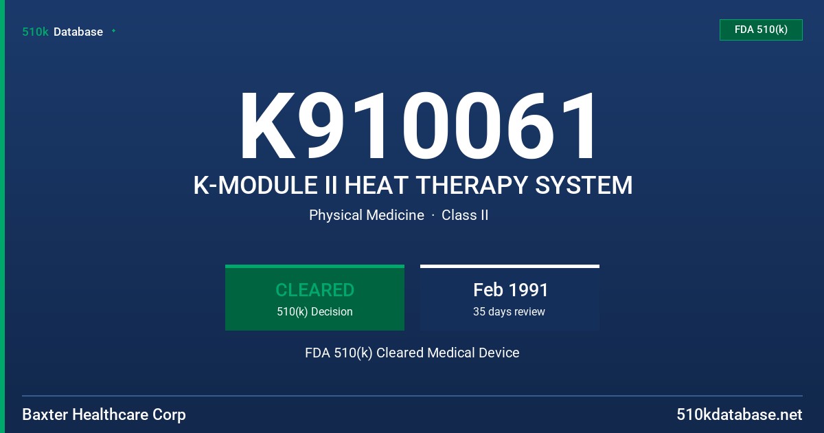 K910061 K-MODULE II HEAT THERAPY SYSTEM FDA 510(k) Cleared Medical Device
