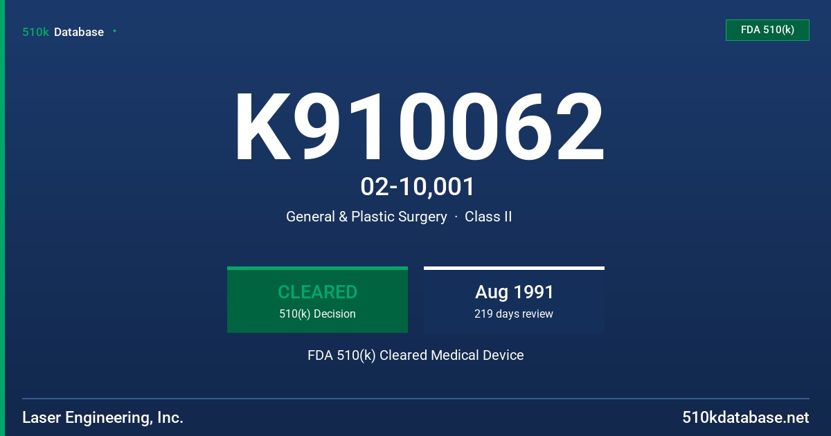 K910062 02-10,001 FDA 510(k) Cleared Medical Device