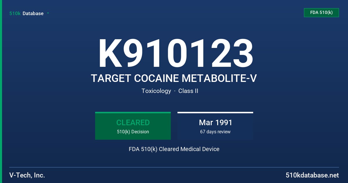 K910123 TARGET COCAINE METABOLITE-V FDA 510(k) Cleared Medical Device