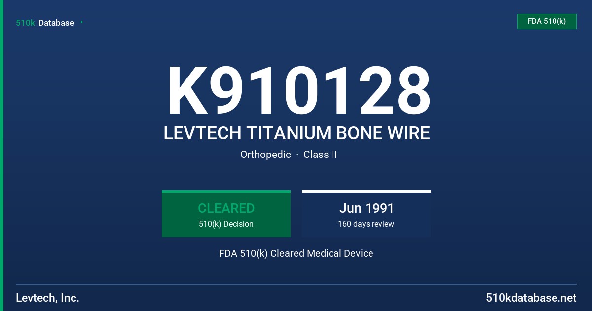K910128 LEVTECH TITANIUM BONE WIRE FDA 510(k) Cleared Medical Device