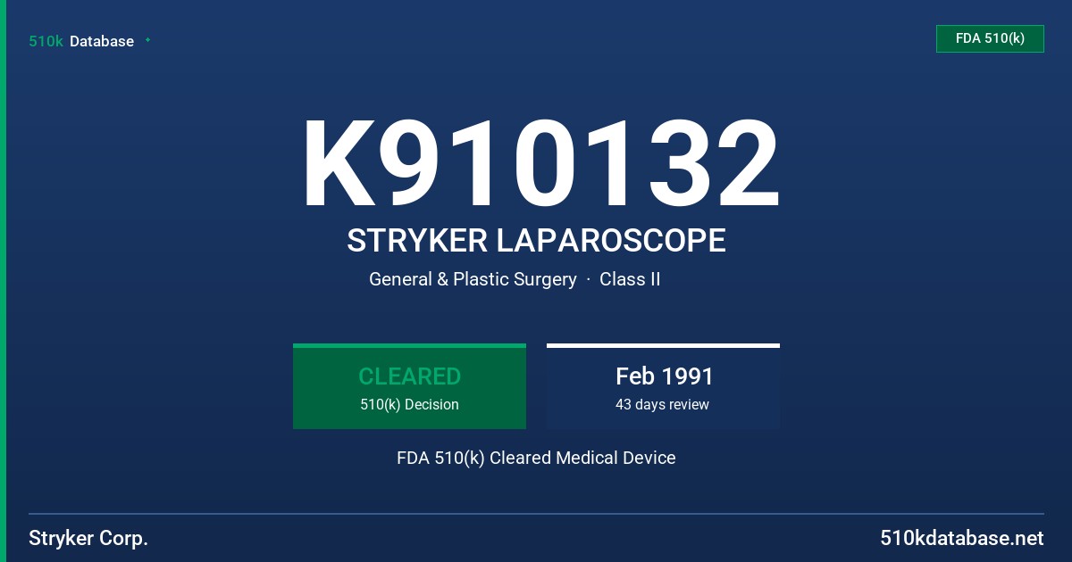 K910132 STRYKER LAPAROSCOPE FDA 510(k) Cleared Medical Device