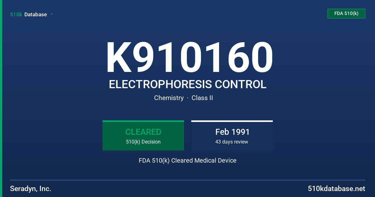 K910160 ELECTROPHORESIS CONTROL FDA 510(k) Cleared Medical Device