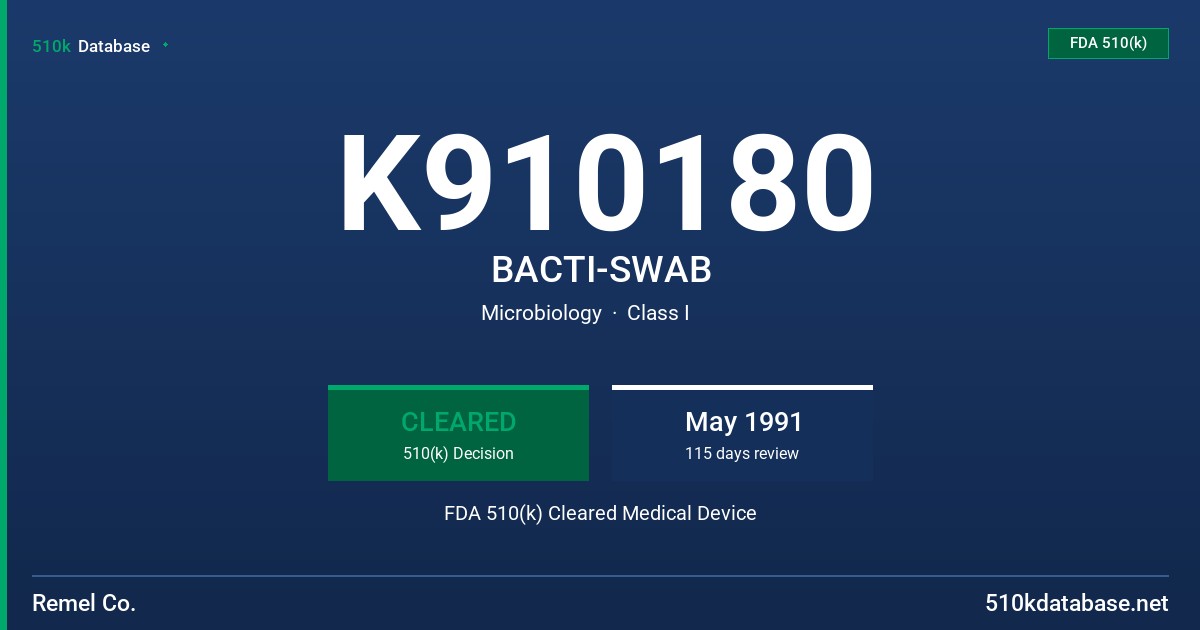 K910180 BACTI-SWAB FDA 510(k) Cleared Medical Device
