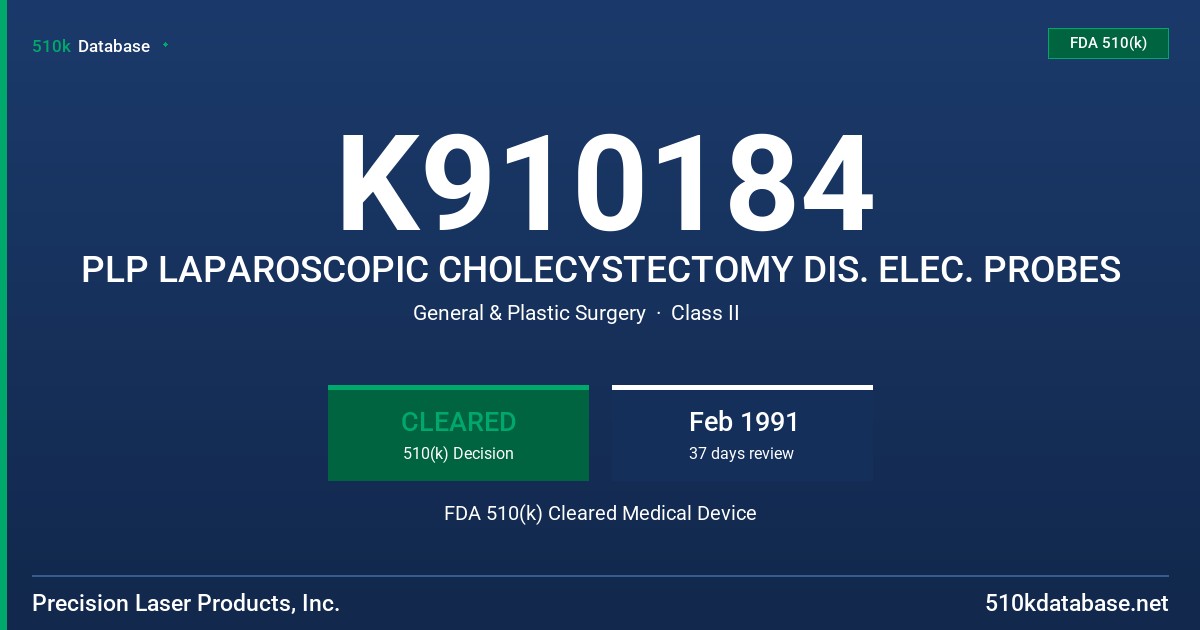 K910184 PLP LAPAROSCOPIC CHOLECYSTECTOMY DIS. ELEC. PROBES FDA 510(k) Cleared Medical Device