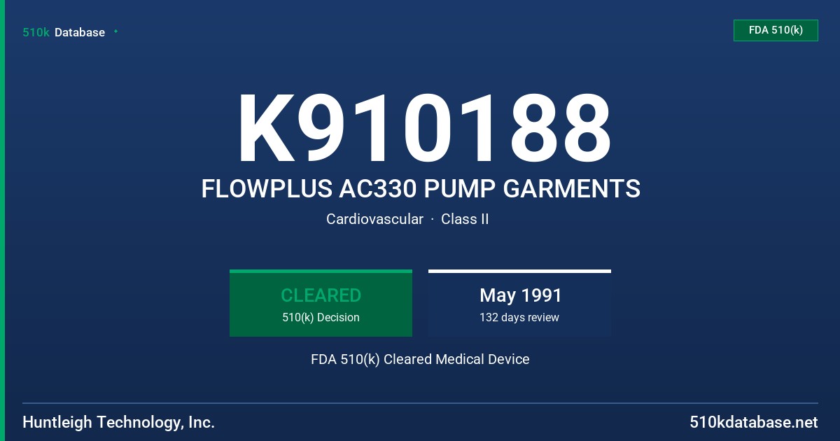 K910188 FLOWPLUS AC330 PUMP GARMENTS FDA 510(k) Cleared Medical Device