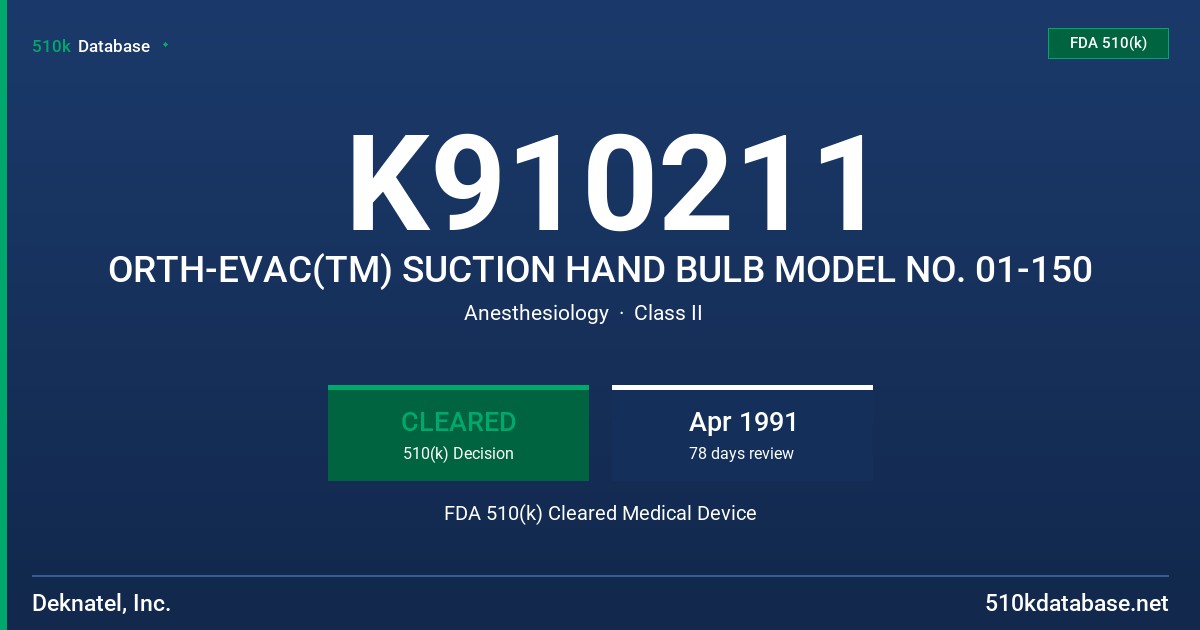 K910211 ORTH-EVAC(TM) SUCTION HAND BULB MODEL NO. 01-150 FDA 510(k) Cleared Medical Device