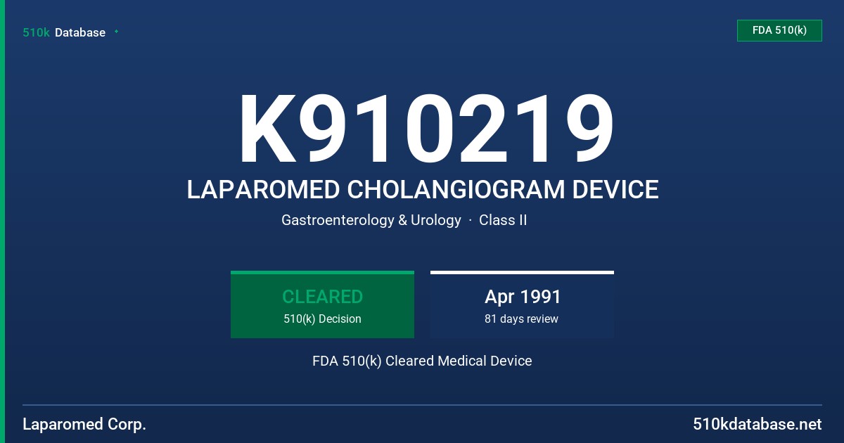 K910219 LAPAROMED CHOLANGIOGRAM DEVICE FDA 510(k) Cleared Medical Device