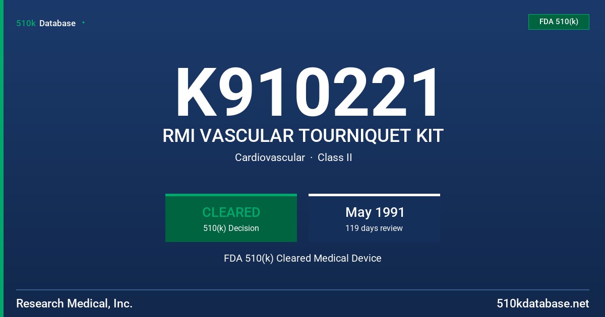 K910221 RMI VASCULAR TOURNIQUET KIT FDA 510(k) Cleared Medical Device
